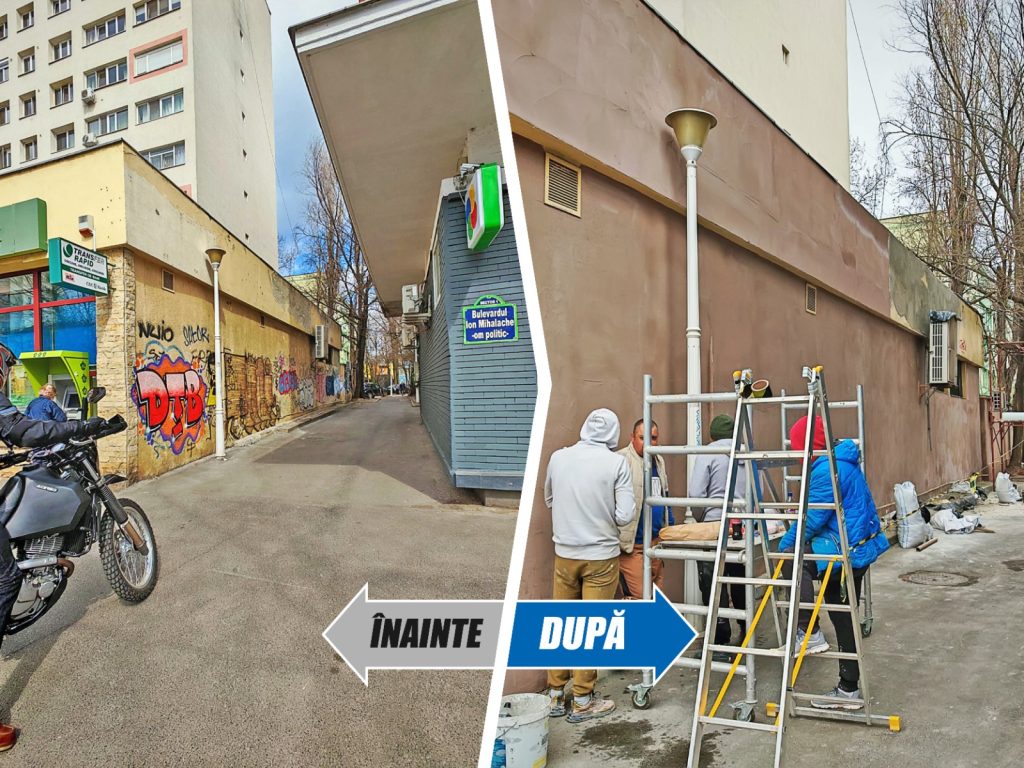Sectorul 1 își curăță fațadele. Proprietarii șterg mâzgălelile de pe ...