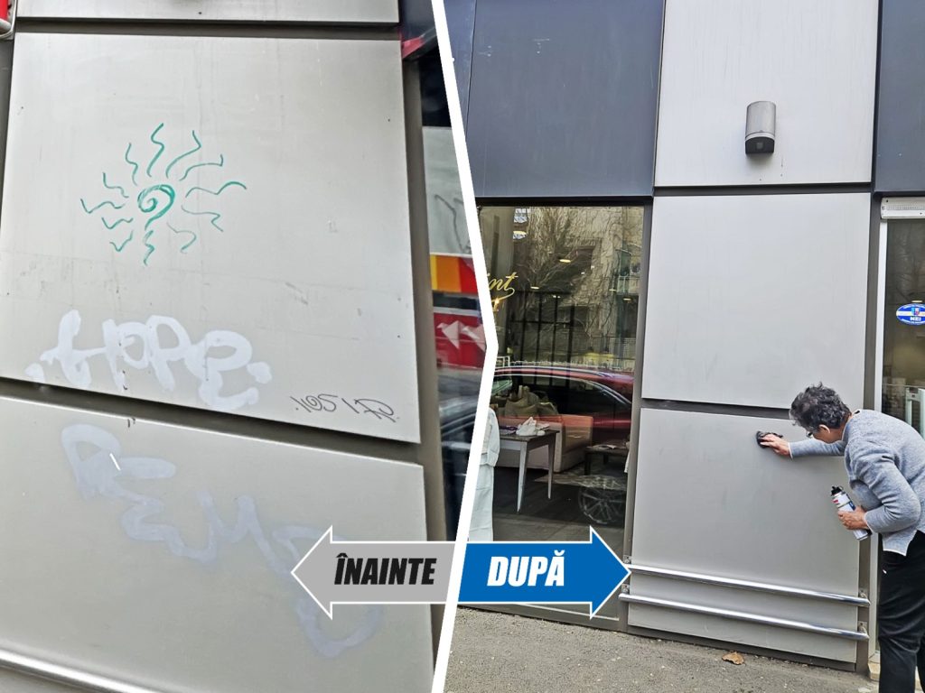 Sectorul 1 își curăță fațadele. Proprietarii șterg mâzgălelile de pe ...